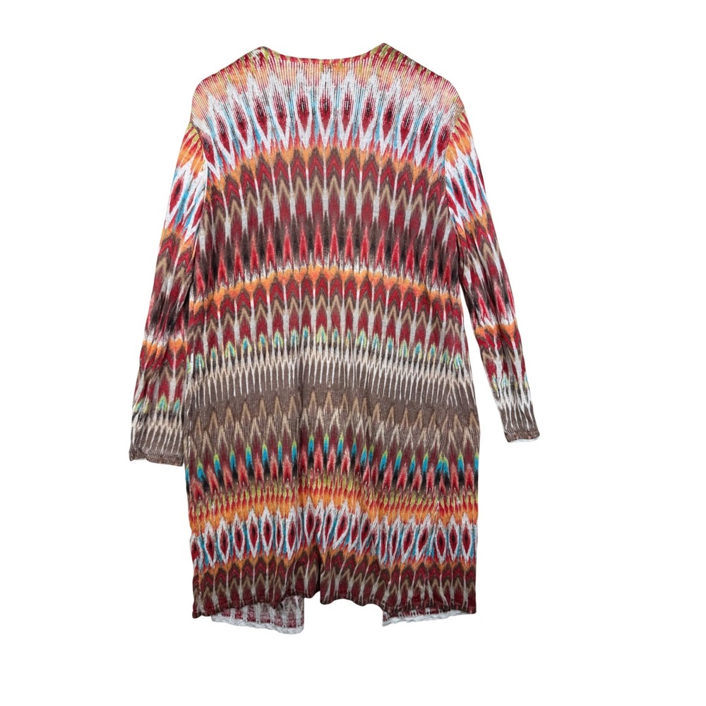 Chicos Jackpot Aztec Print Linen Duster Cardigan size 3 (XL) Red/Brown/Orange - Picture 4 of 6